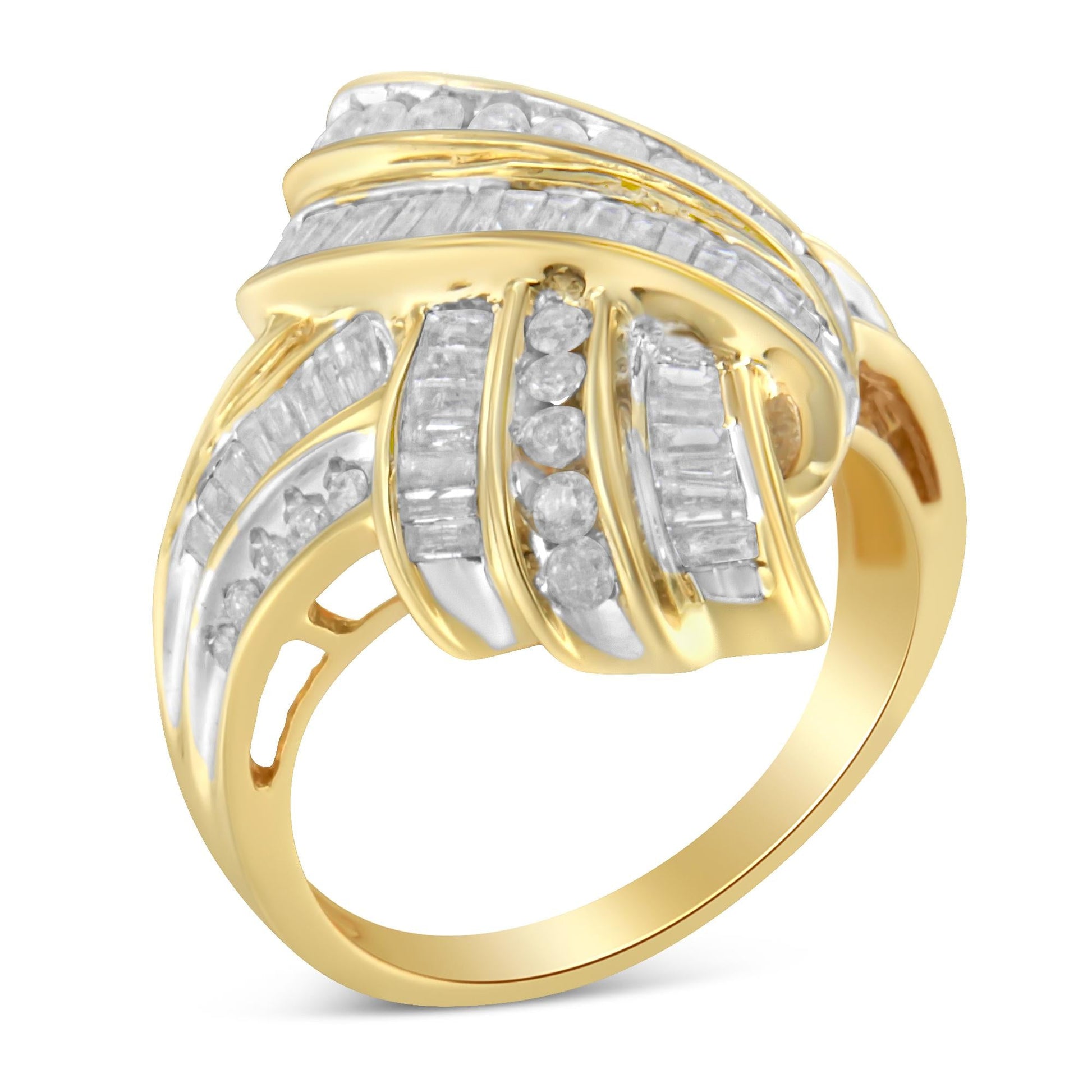 10K Yellow Gold Plated.925 Sterling Silver 1.0 Cttw Round & Baguette Diamond