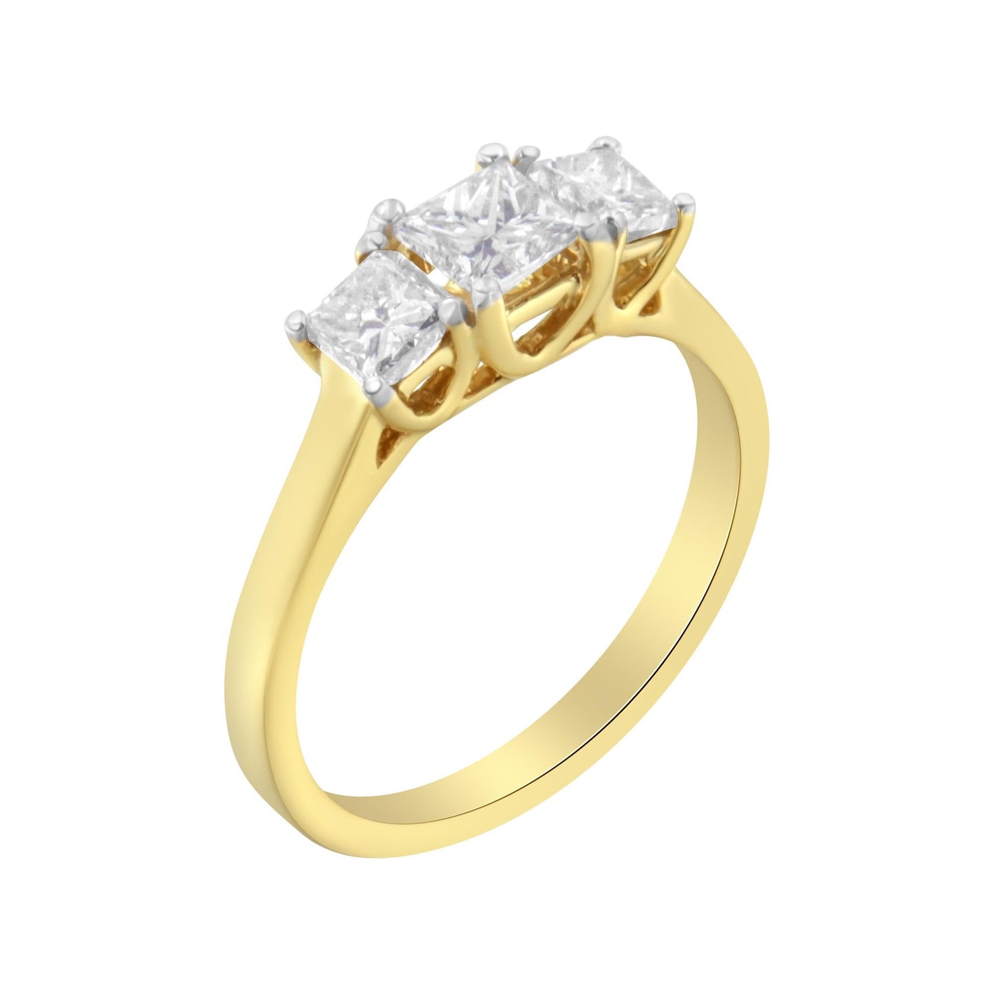 10K Yellow Gold Princess-Cut Diamond Three Stone Band Ring (1 Cttw J-K Color