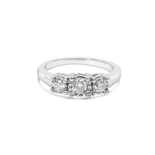 14K White Gold 1/2 Cttw Miracle Set Round Lab Grown Diamond Three Stone