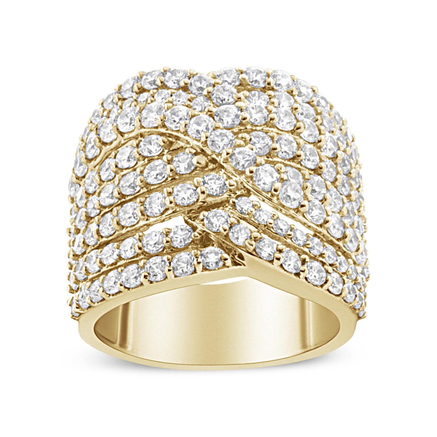 10K Yellow Gold 3.0 Cttw Diamond Eight-Row Bypass Crossover Statement Band Ring