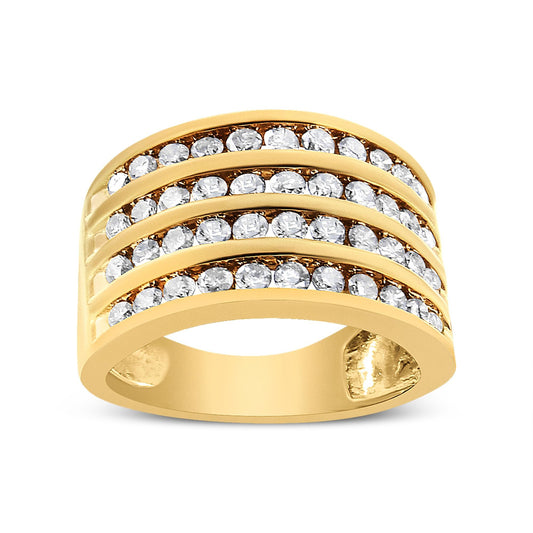 10K Yellow Gold Plated .925 Sterling Silver 1 1/2 Cttw Diamond 4 Row Channel Band Ring (Champagne Color, I2-I3 Clarity)