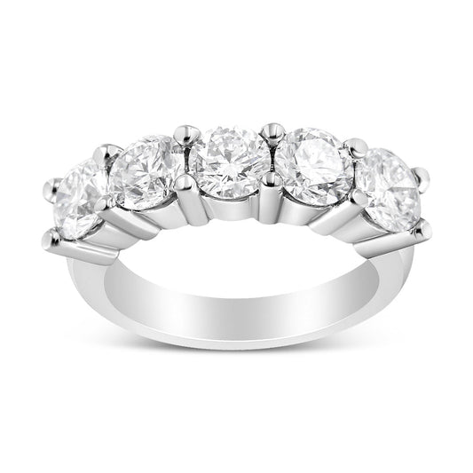 14K White Gold 3.0 Cttw Lab Grown Diamond Shared Prong Set 5 Stone Anniversary Band Ring (F-G Color, VS2-SI1 Clarity)