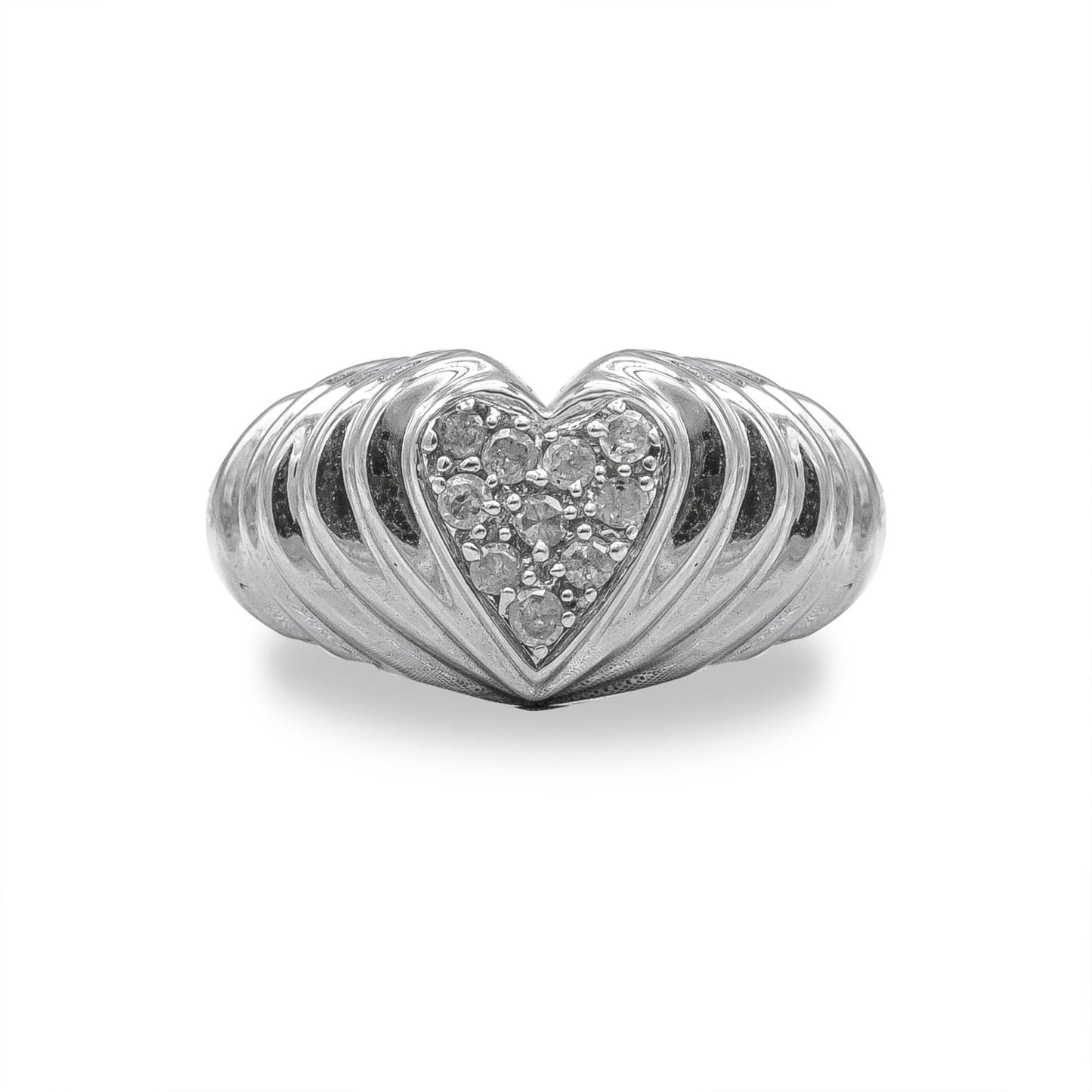 .925 Sterling Silver 1/6 Cttw Round Diamond ’Heartbeat’ Heart Band Ring