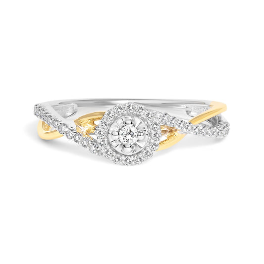 14K Yellow Gold Plated .925 Sterling Silver 1/4 Cttw Diamond Bypass and Halo Promise Ring (I-J Color, I3 Clarity)