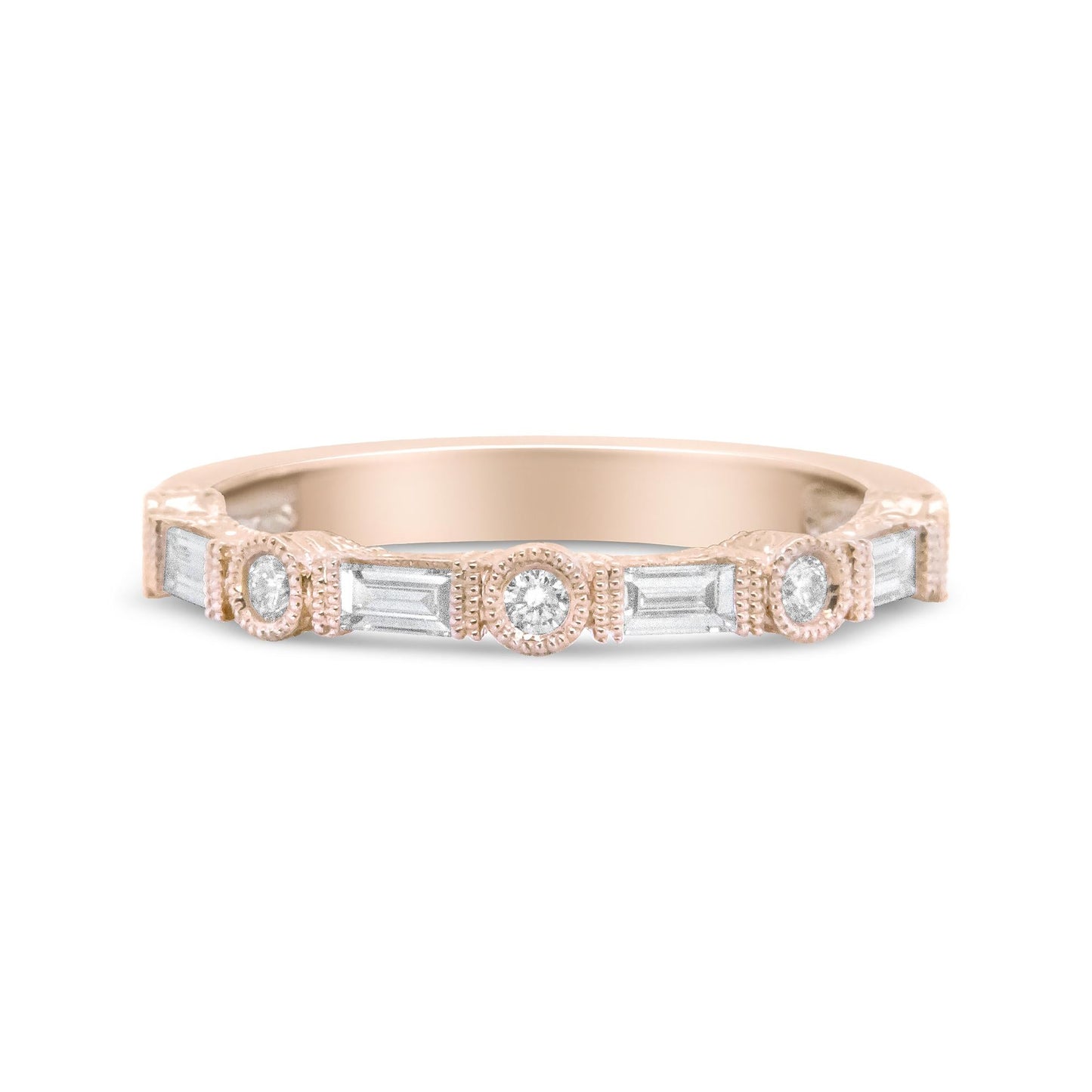 14K Rose Gold 3/8 Cttw Baguette and Round Diamond Bridal Band - (H-I Color