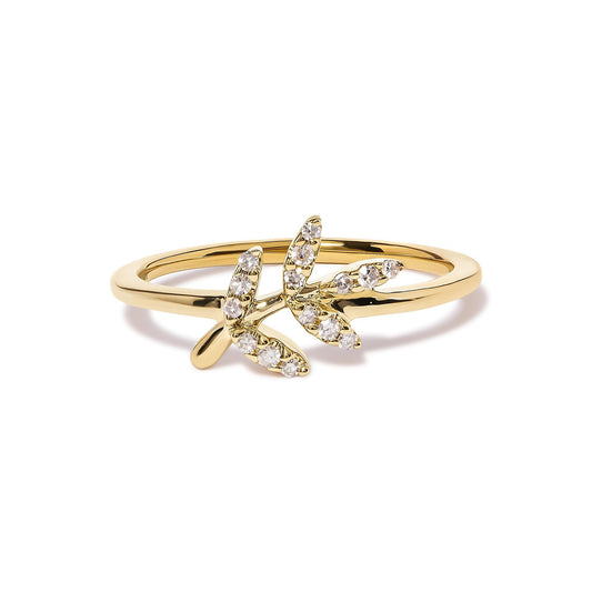 10K Yellow Gold 1/10 Cttw Diamond Leaf and Branch Ring (H-I Color I1-I2