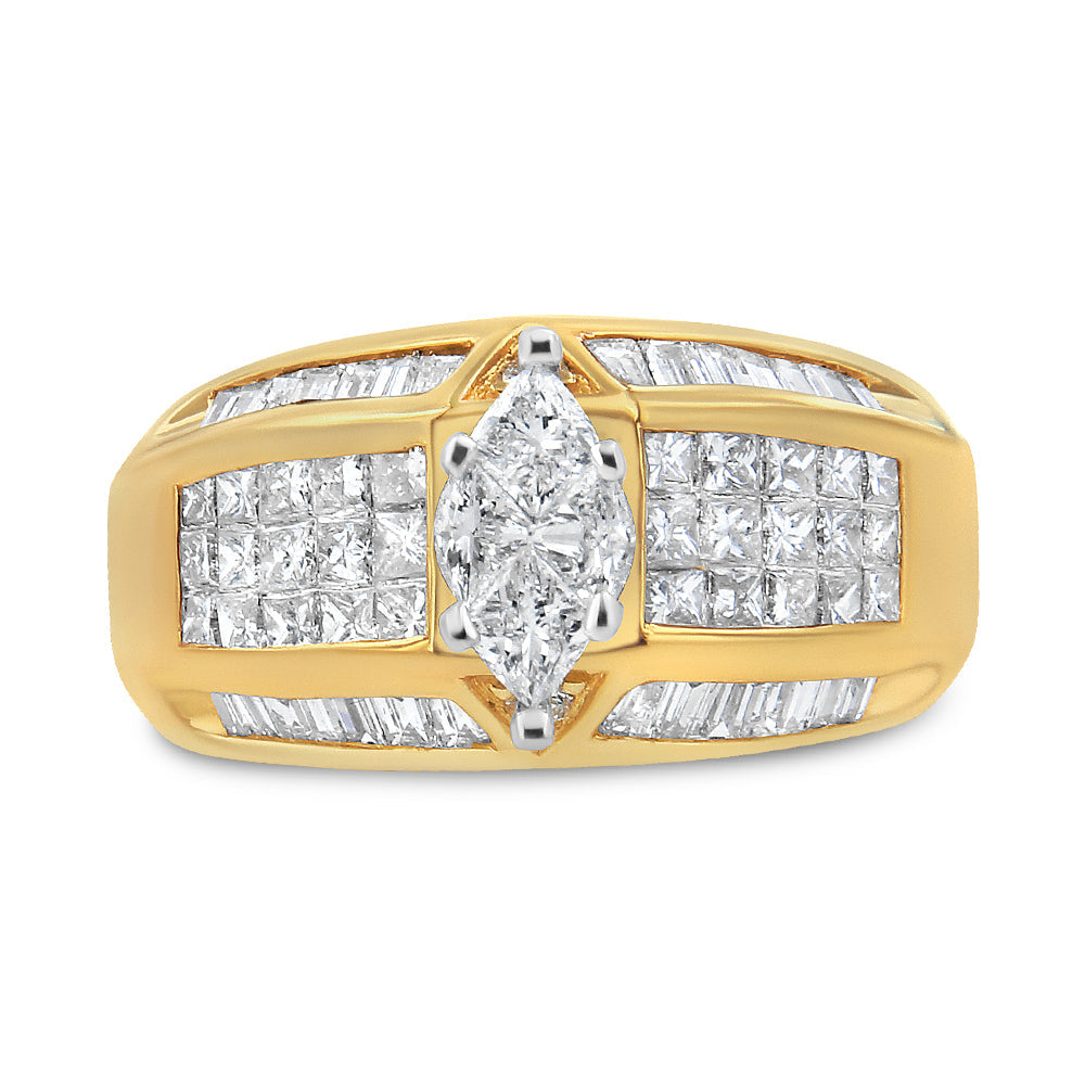 14K Yellow and White Gold 1 3/4 Cttw Round Baguette Princess and Pie-Cut