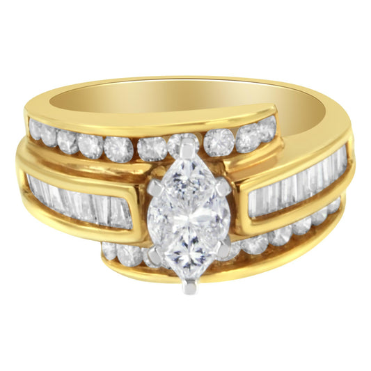 14KT Two-Toned Diamond Cocktail Ring (1 1/3 cttw H-I Color SI1-SI2 Clarity) - 7