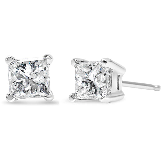 AGS Certified Princess-Cut Square Diamond 4-Prong Solitaire Stud Earrings