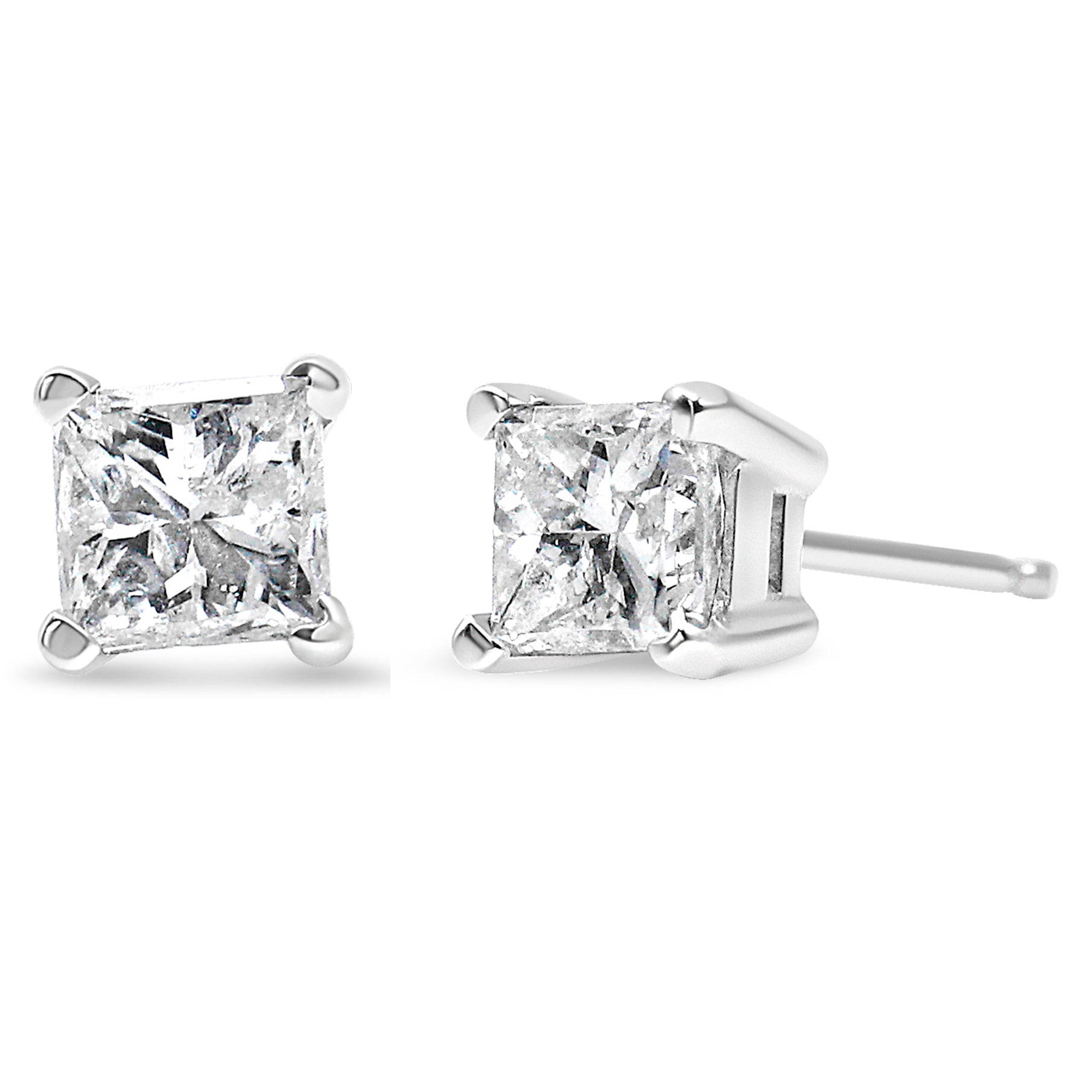 AGS Certified Princess-Cut Square Diamond 4-Prong Solitaire Stud Earrings