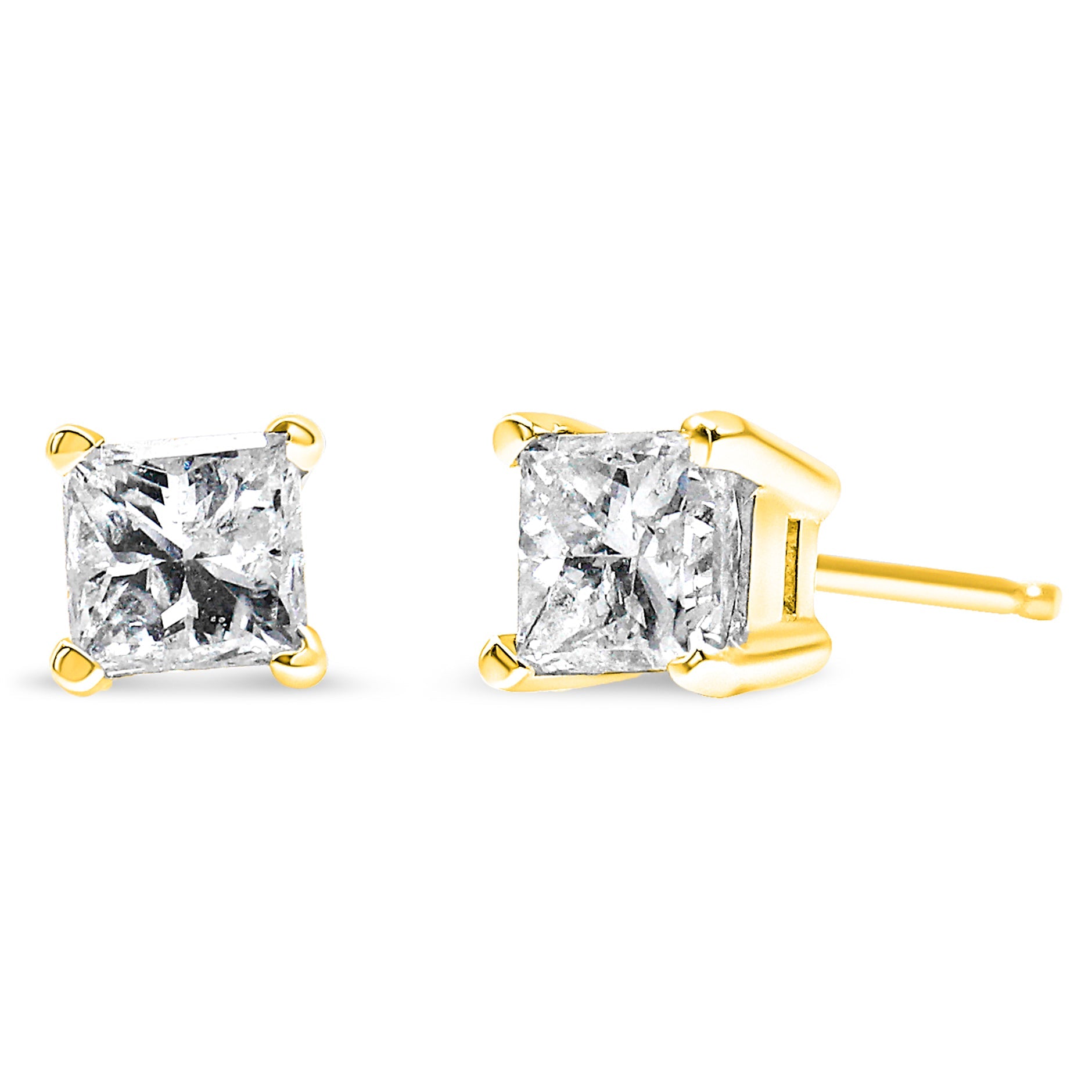 14K Yellow Gold Clarity Enhanced Princess Cut Diamond Certified Stud Earrings