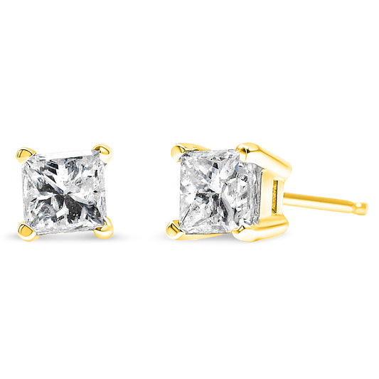 14K Yellow Gold 0.40 Cttw Princess-Cut Square Near Colorless Diamond Classic 4-Prong Solitaire Stud Earrings (J-K Color, SI1-SI2 Clarity)