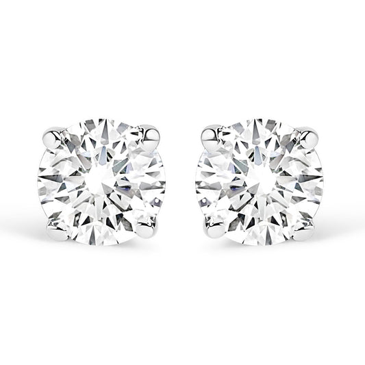 .925 Sterling Silver Silver Round Lab Grown Diamond Classic 4-Prong Solitaire Stud Earrings (F-G Color, VS1-VS2 Clarity)