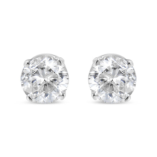 AGS Certified 14K White Gold 1.0 Cttw 4-Prong Set Brilliant Round-Cut Solitaire Diamond Push Back Stud Earrings (G-H Color, SI2-I1 Clarity)