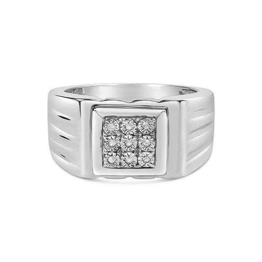 .925 Sterling Silver Diamond Accent Miracle-Set 9 Stone Ridged Band Gentlemen's Fashion Ring (I-J Color, I3 Clarity) - Size 10