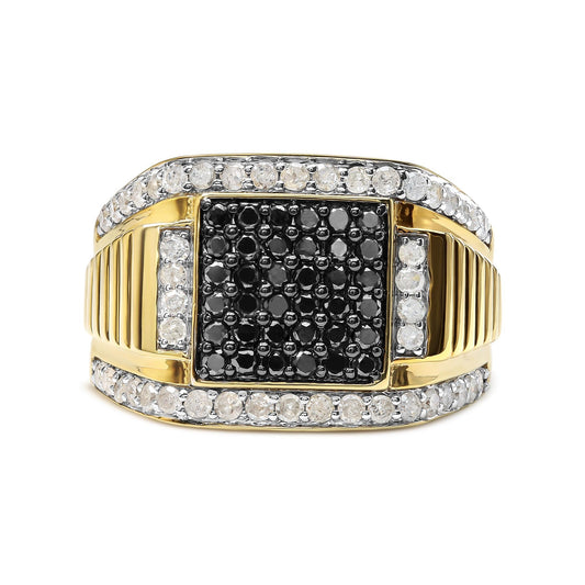 Men’s 10K Yellow Gold 1 1/2 Cttw White and Black Treated Diamond Cluster Ring