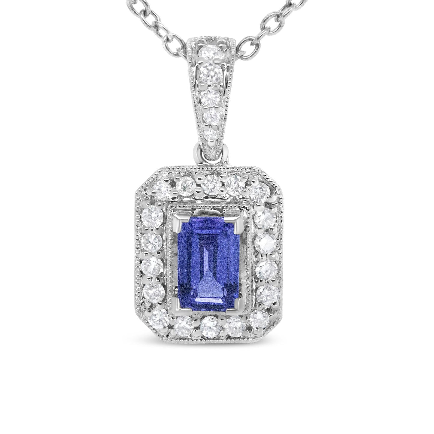 18K White Gold 1/4 Cttw Round Diamond and 6x4mm Purple Tanzanite Halo 18’’