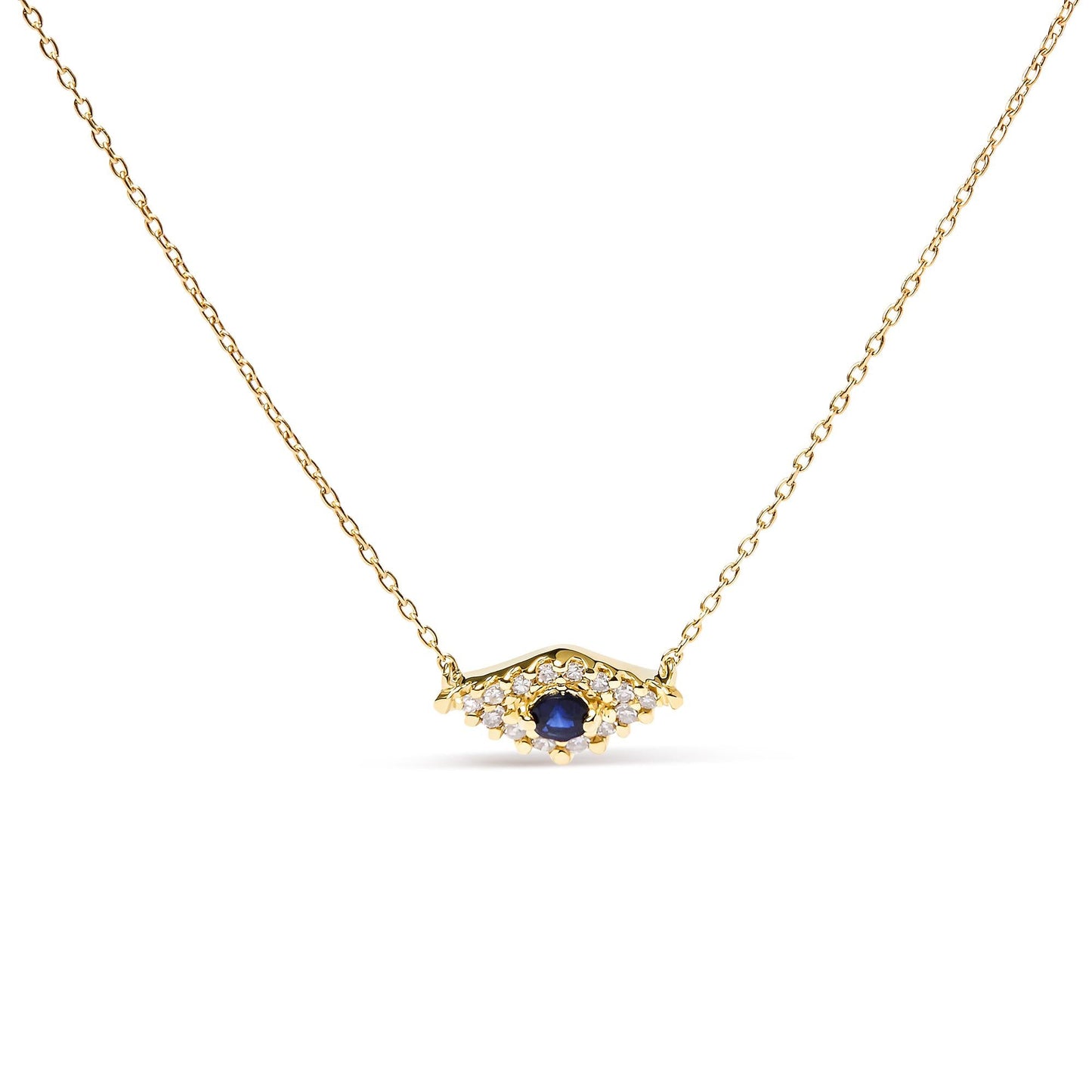 10K Yellow Gold Blue Sapphire and Diamond Accented Evil Eye 18’’ Inch