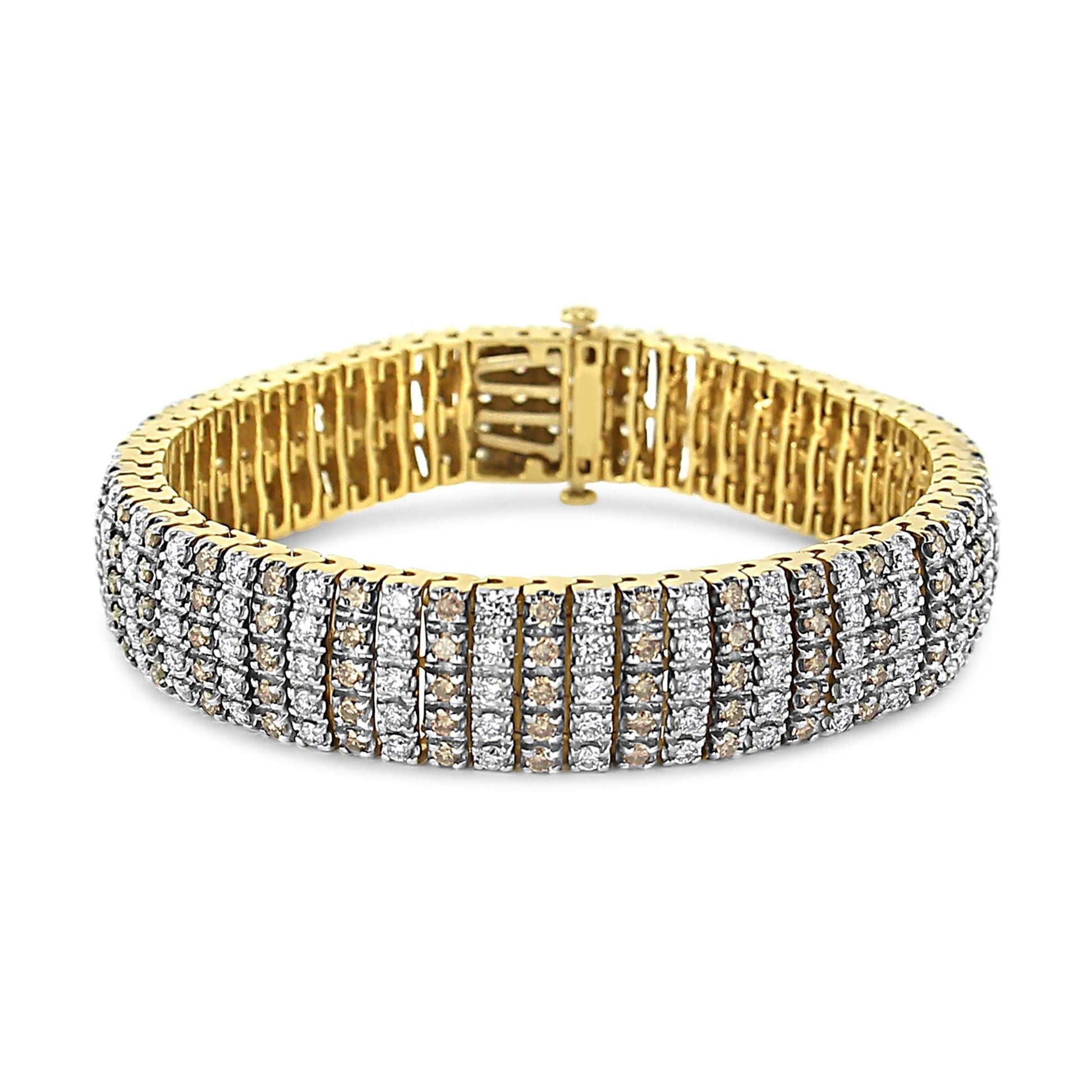 10K Yellow Gold 10 CTW 1/3 Cttw Alternating Coco Color and White Diamond 5 Row