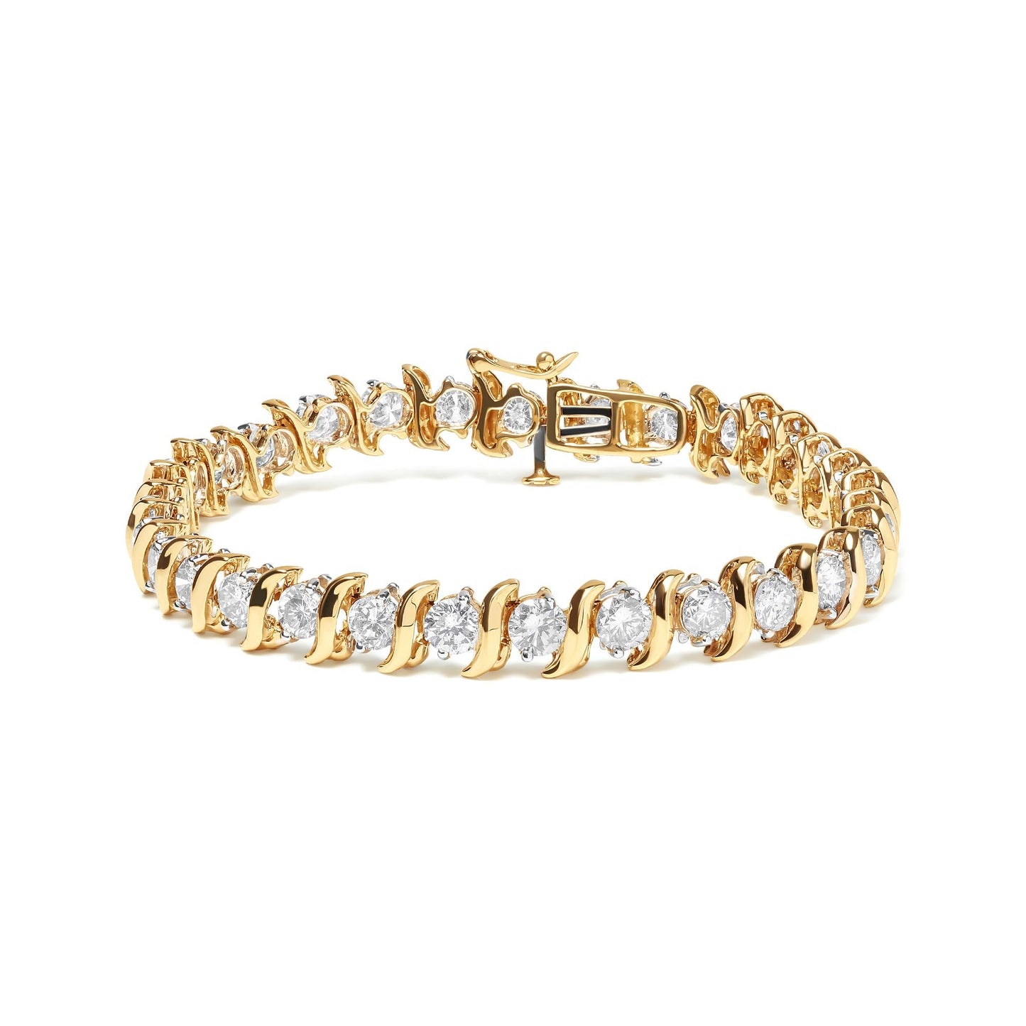 14K Yellow Gold 10.0 Cttw 2-Prong Set Round Cut Diamond S-Link Bracelet (J-K