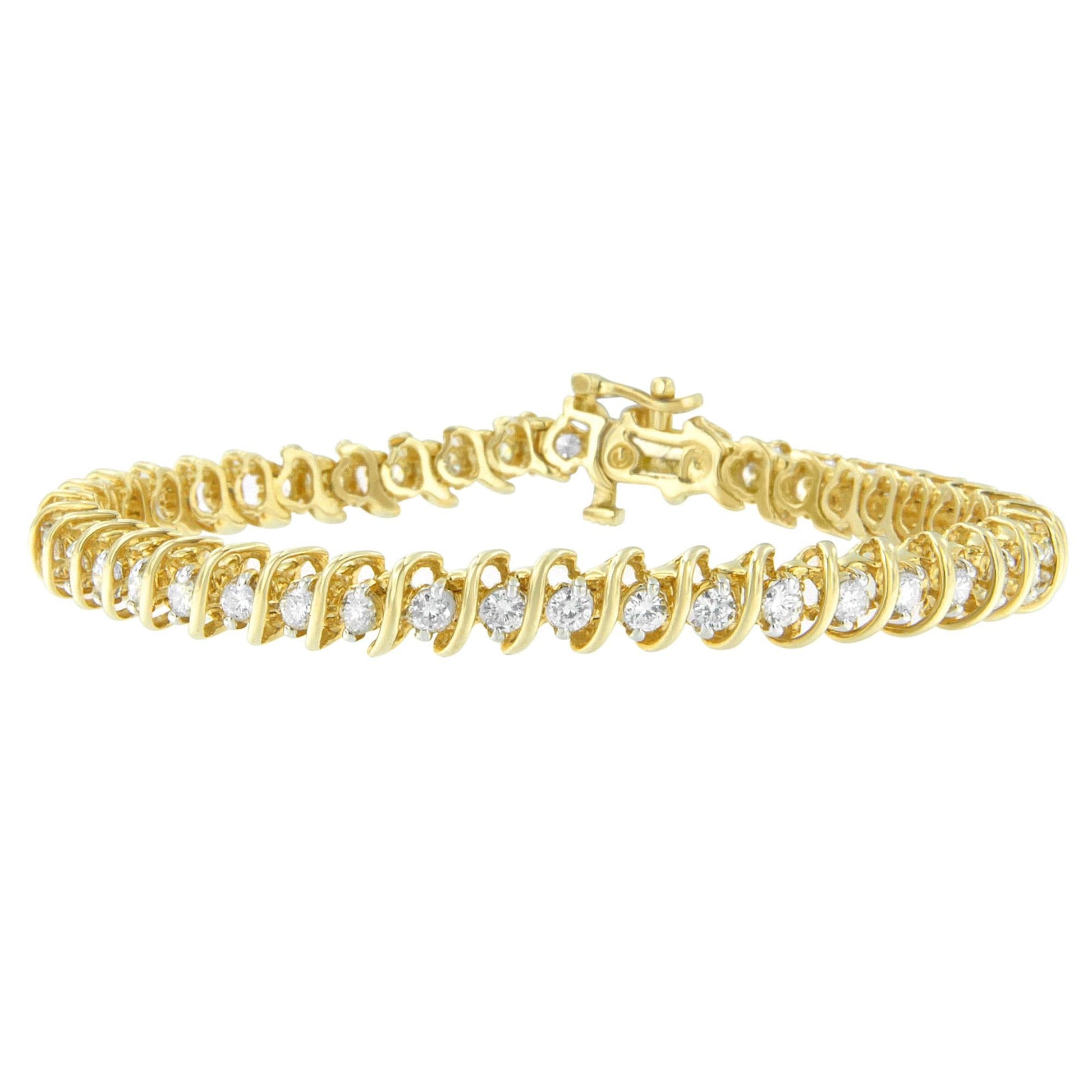 14K Yellow Gold Round Cut Diamond Spiral Link Bracelet (3.00 cttw H-I Color