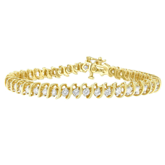 14K Yellow Gold Round Cut Diamond Spiral Link Bracelet (3.00 cttw H-I Color