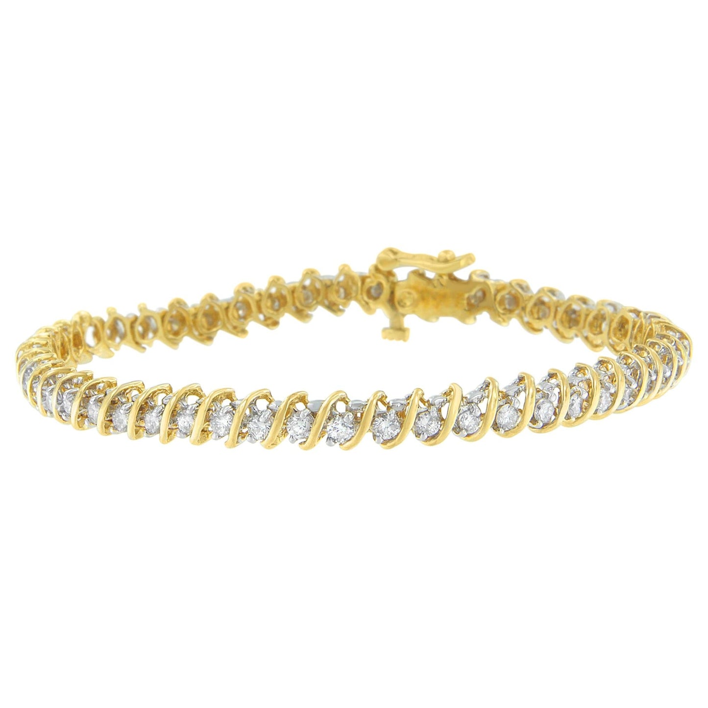 18K Yellow Gold Round Cut Diamond Spiral Link Bracelet (2.00 cttw I-J Color