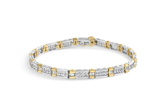 14k Two-Tone 2.00 Cttw Round-Cut and Baguette-Cut Diamond Bar Link 7’’