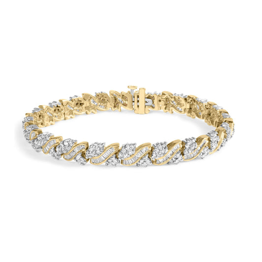 14K Yellow Gold 4.00 Cttw Diamond Woven Composite Cluster and S-Link Bracelet