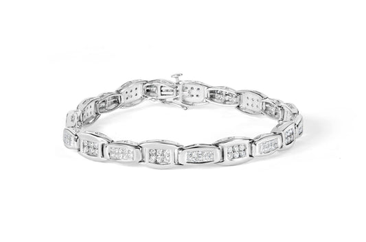 14K White Gold 2-1/2 Cttw Round-Brilliant & Baguette Cut Diamond 7’’