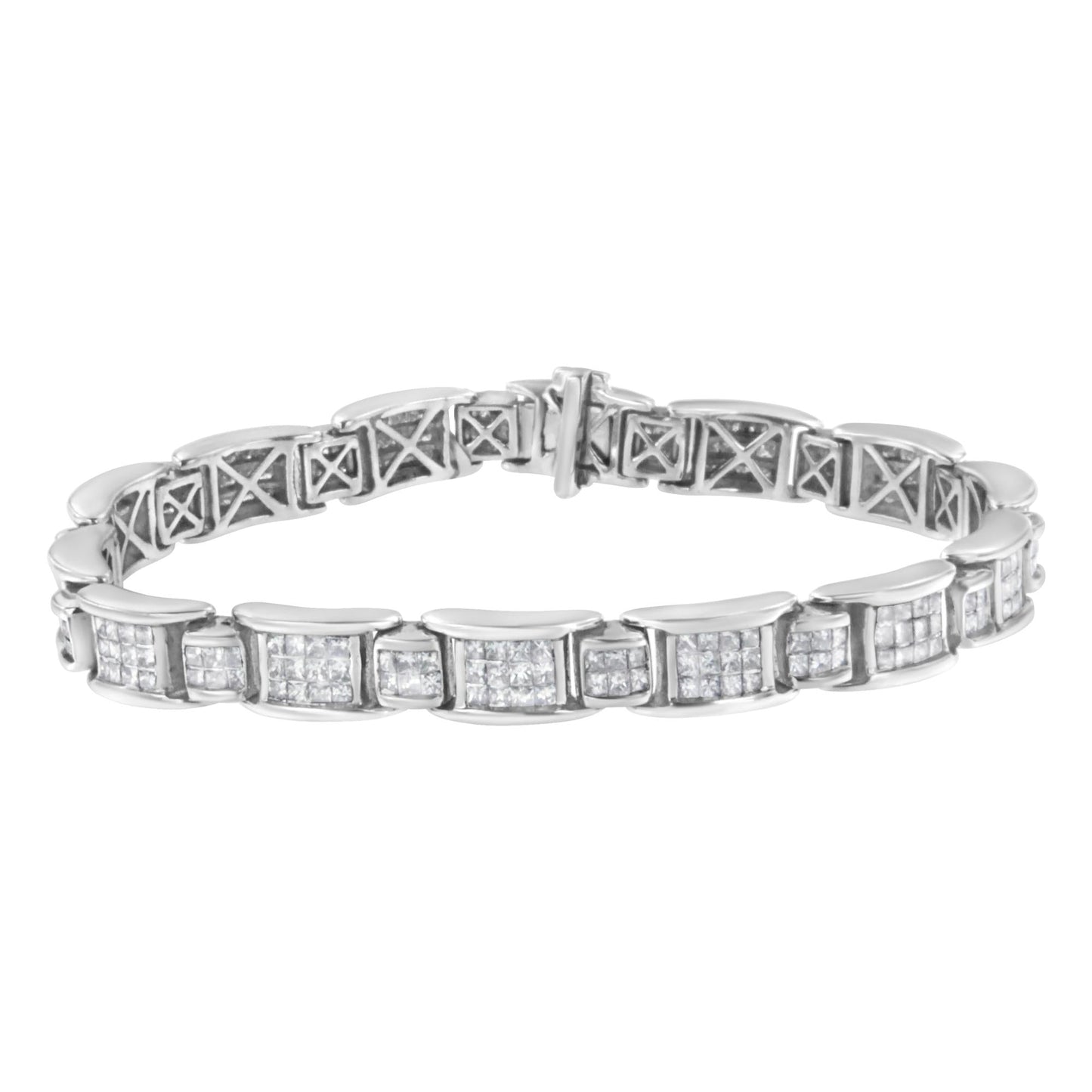 14K White Gold 5.0 Cttw Princess-Cut Diamond Rectangular Alternating Station