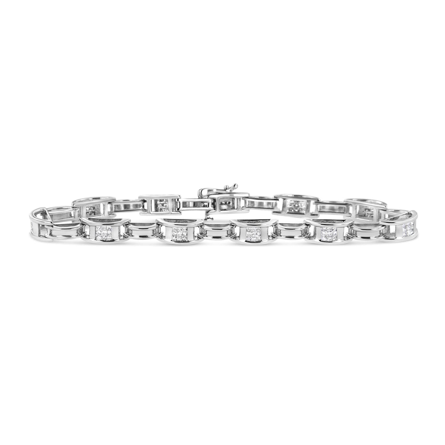 14K White Gold 1.0 Cttw Invisible Set Princess Diamond Alternating Link Tennis