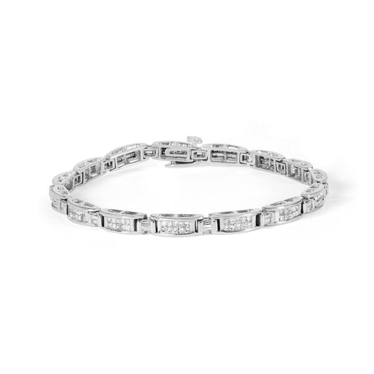 14K White Gold 2.0 Cttw Baguette and Princess-Cut Diamond Tennis Bracelet (H-I