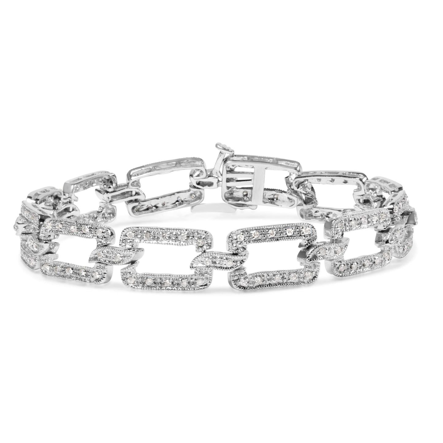 14K White Gold 3/4 Cttw Diamond Open Paperclip Link 7’’ Tennis Bracelet