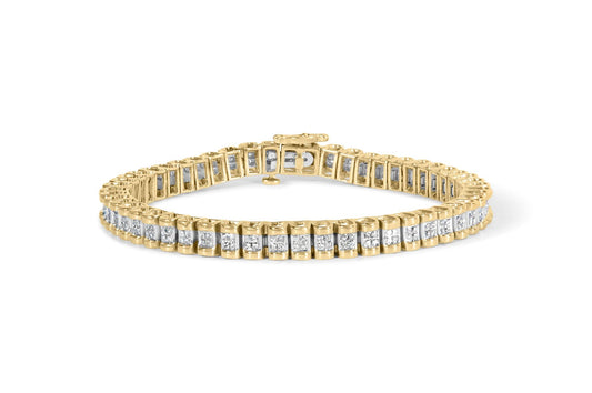 14K Yellow Gold 2.00 Cttw Princess-Cut Diamond Classic Link 7’’ Bracelet