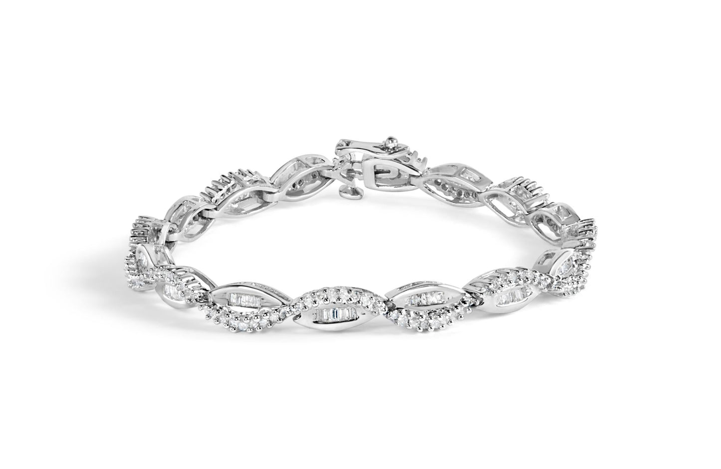 14K White Gold 2.00 Cttw Diamond Swirl and Pear Shape Link Bracelet (I-J Color