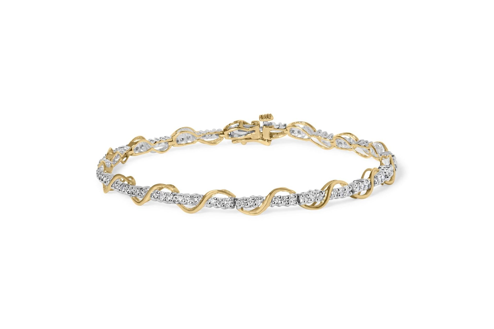 10k Two-Tone Gold 1/2 Cttw Diamond Spiral Over Link Bracelet (I-J Color I2-I3