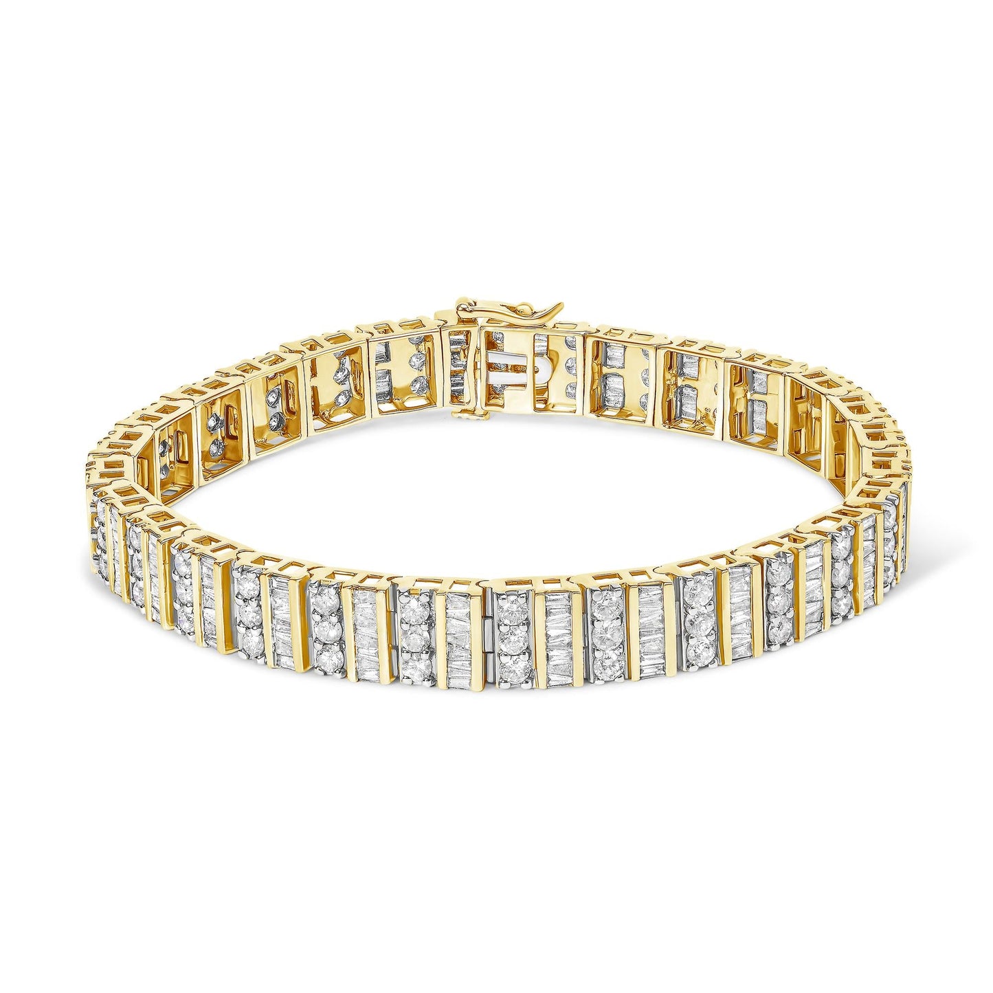 14K Yellow Gold Round and Baguette-Cut Diamond Bracelet (5.50 cttw H-I Color