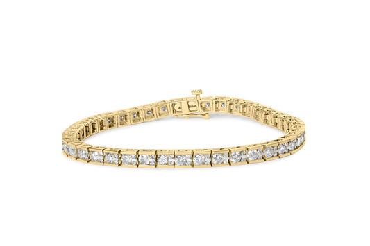 10K Yellow Gold 4.00 Cttw Channel Set Round Diamond Tennis 7’’ Bracelet