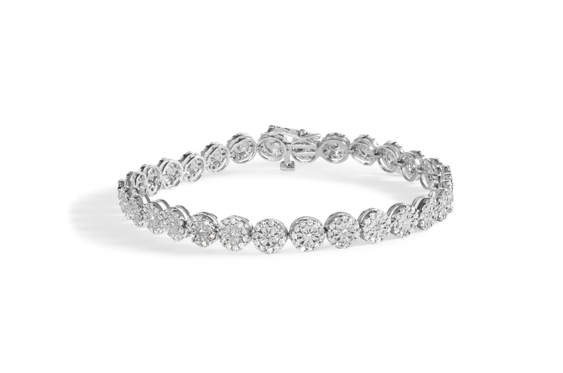 14K White Gold 2.00 Cttw Diamond Halo Link Tennis Bracelet (H-I Color I1-I2