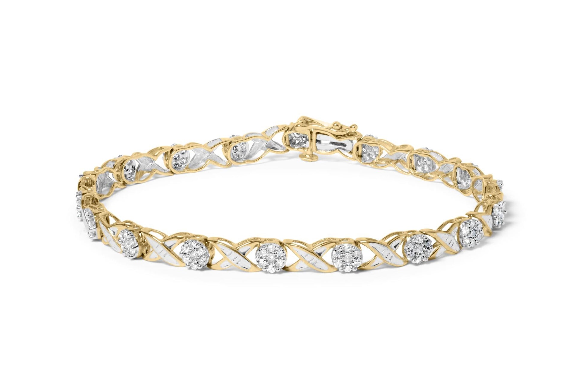 10K Yellow Gold 1.00 Cttw Round Cut Diamond Cross Link 7’’ Bracelet (I-J