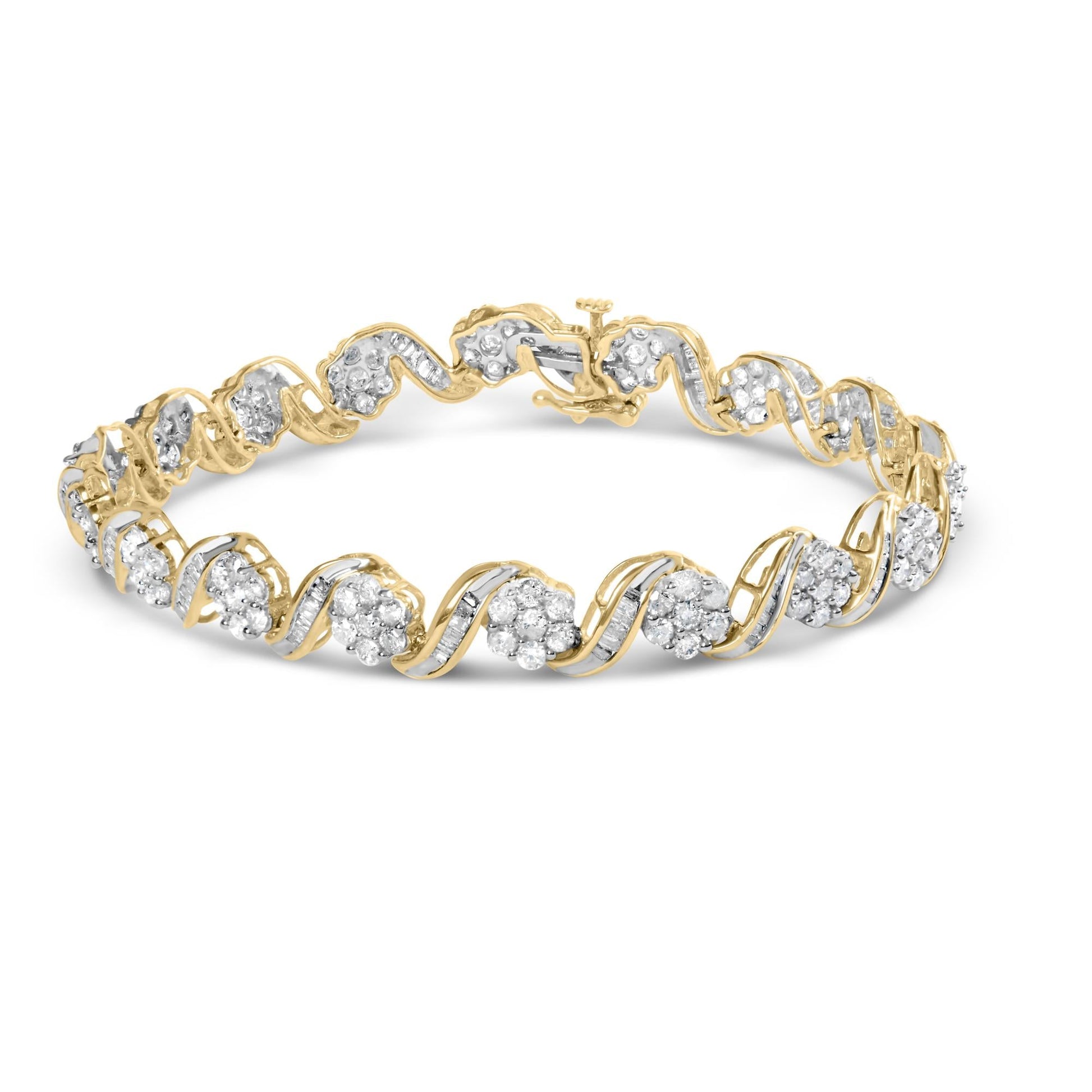 10k Yellow Gold 5.00 Cttw Round-Cut and Baguette-Cut Diamond Floral Link