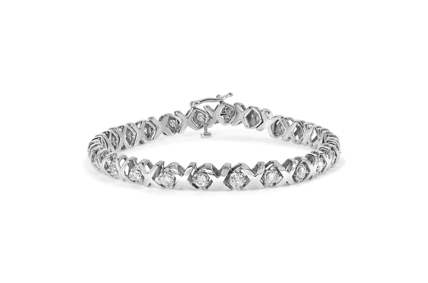 10k White Gold 2.00 Cttw Round-Cut Diamond ’XOXO’ Link 7’’ Bracelet