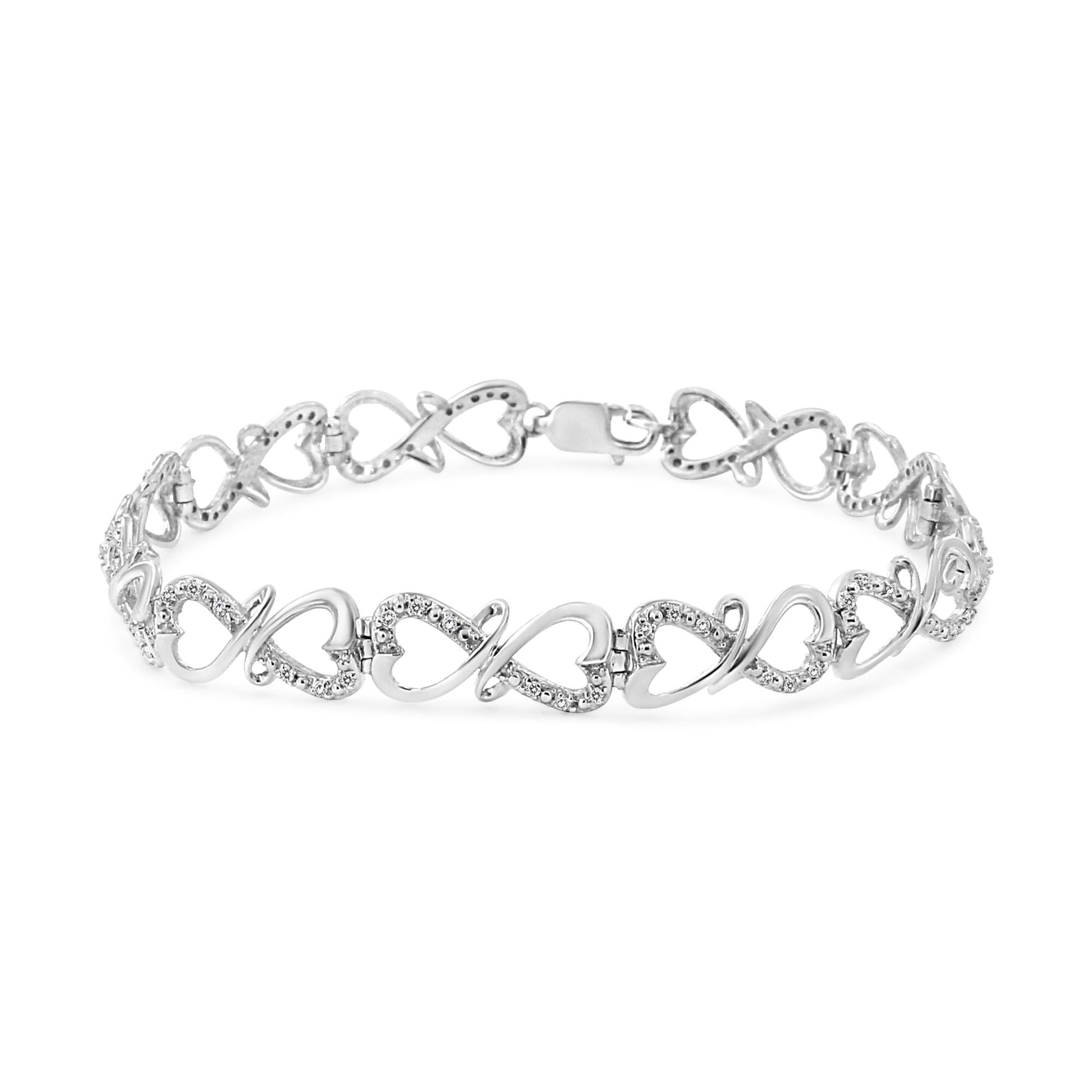 .925 Sterling Silver 1/3 Cttw Round-Cut Diamond Double Heart Infinity Link