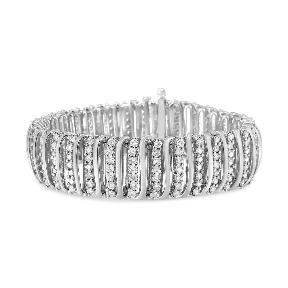 .925 Sterling Silver 8 1/2 Cttw Diamond 7 Row Chevron ’S’ Curved Link