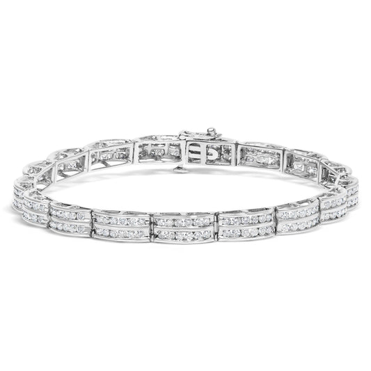 14K White Gold 3 1/5 Cttw Channel Set Diamond Double Row Tennis Bracelet (H-I