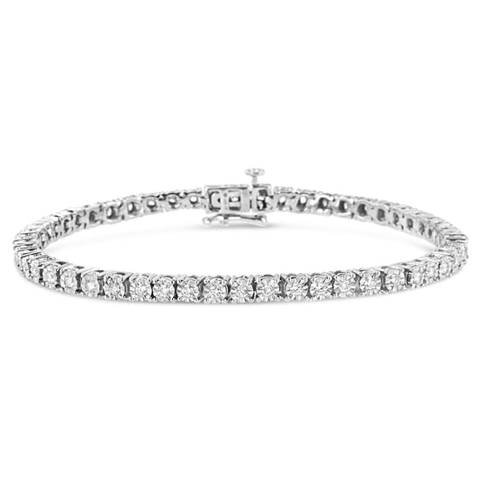 10K White Gold 1/2 Cttw Real Diamond Illusion-Set Miracle Plate Tennis Bracelet (I-J Color, SI2-I1 Clarity) - Size 7.5"