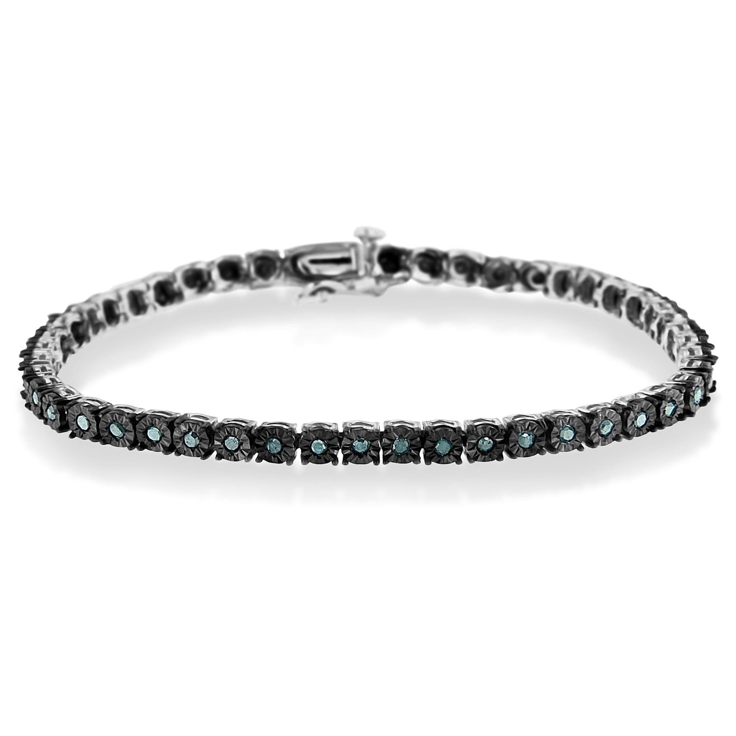 Black Rhodium Plated.925 Sterling Silver 1.0 Cttw Diamond Miracle Tennis