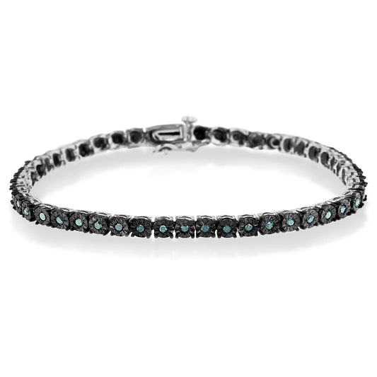 Black Rhodium Plated.925 Sterling Silver 1.0 Cttw Diamond Miracle Tennis