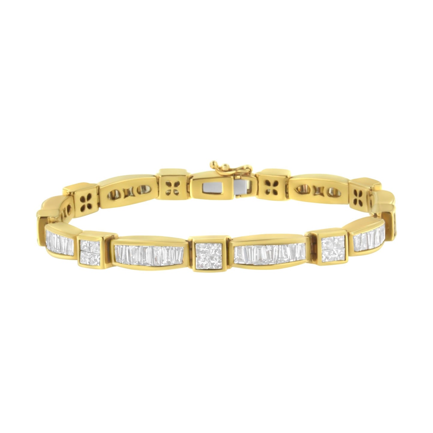 14K Yellow Gold Multi--Cut Diamond Box Square Link Bracelet(7.33 cttw,H-I